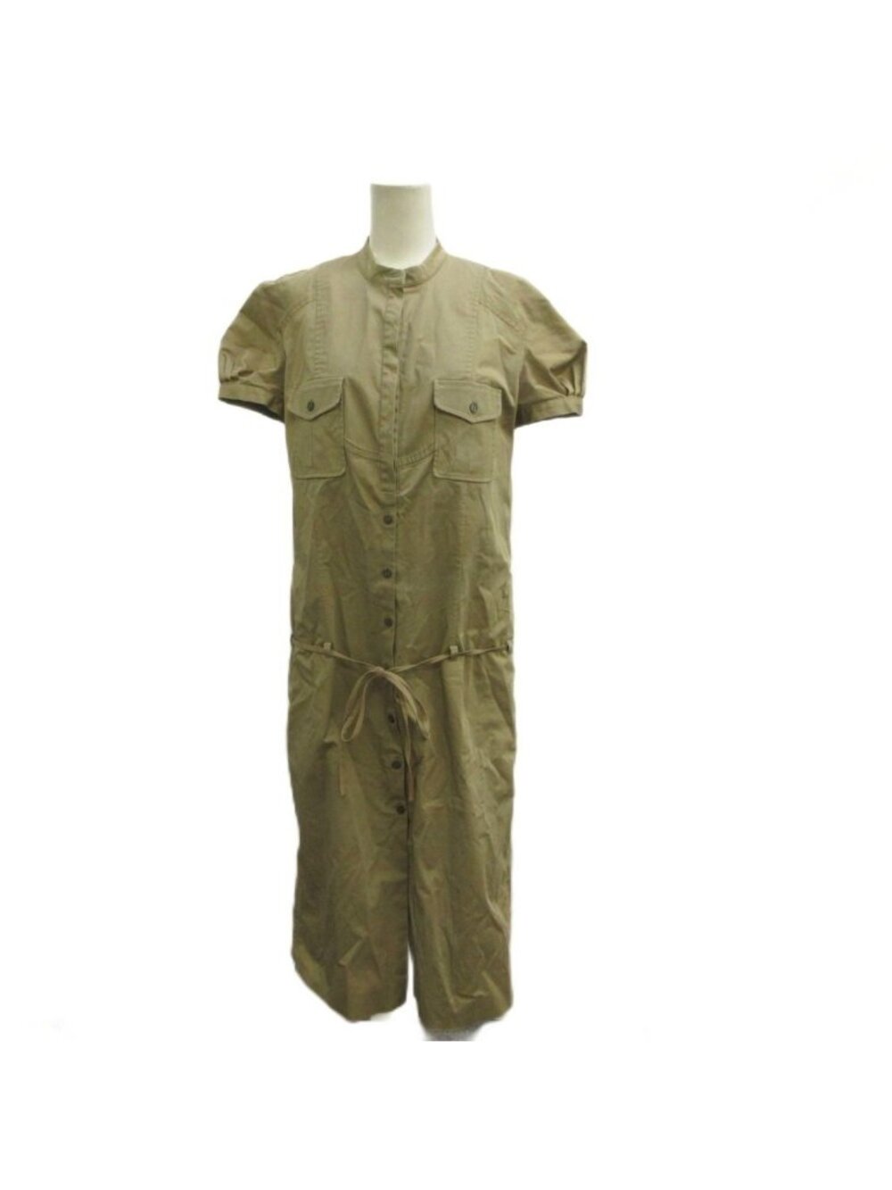 Loewe Shirt Dress Beige Stand Collar Short Sleeve Calfskin Length 40